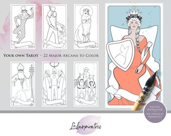 COLORING your OWN 22 Major Arcana "La Inspiratriz". Original TAROT. Instant Download. Printable Tarot Cards. Personal Tarot Cards to Color.