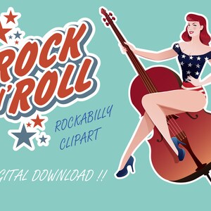 Retro ROCKABILLY PINUP CLIPART - Rock and Roll Vibes - Posters Stickers - Instant Download - Nostalgic Wall Art - Music Party