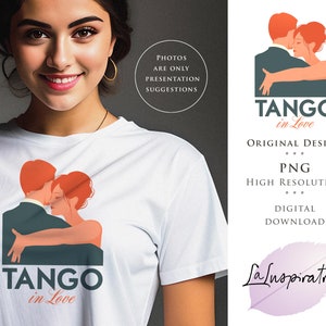 タンゴダンサーのカップルプリント。イラストのデジタルダウンロード。昇華タンゴデザインTシャツ、マグカップ。タンゴアートプリント。デジタルタンゴアートワーク。