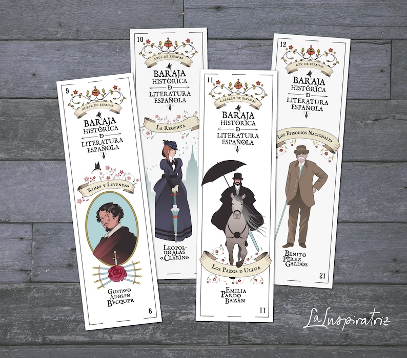 12 PRINTABLE BOOKMARKS Historic Spanish Literature. Playing Cards ART Print. Spanish Deck. Digital Download. Bookmark Ready to Print. 画像 3