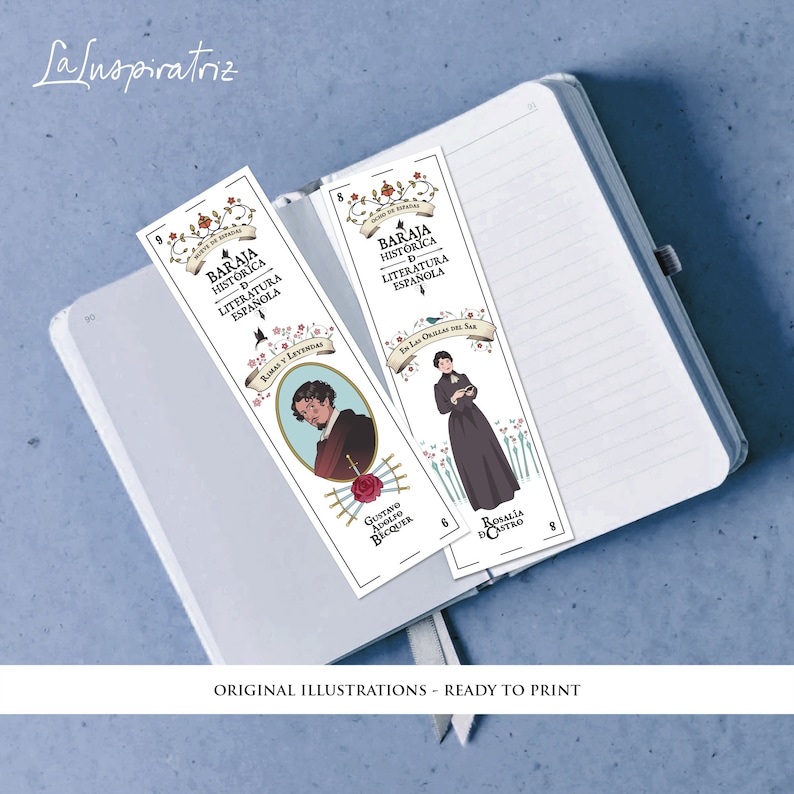 12 PRINTABLE BOOKMARKS Historic Spanish Literature. Playing Cards ART Print. Spanish Deck. Digital Download. Bookmark Ready to Print. 画像 7