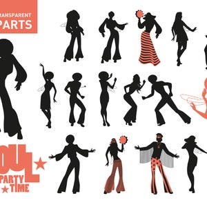 AFRO DANCERS Clipart. Disco Dance Silhouettes. Instant Download. PNG Hi Res. Soul Music Design. Retro Funky Style. Soul Train Dancers