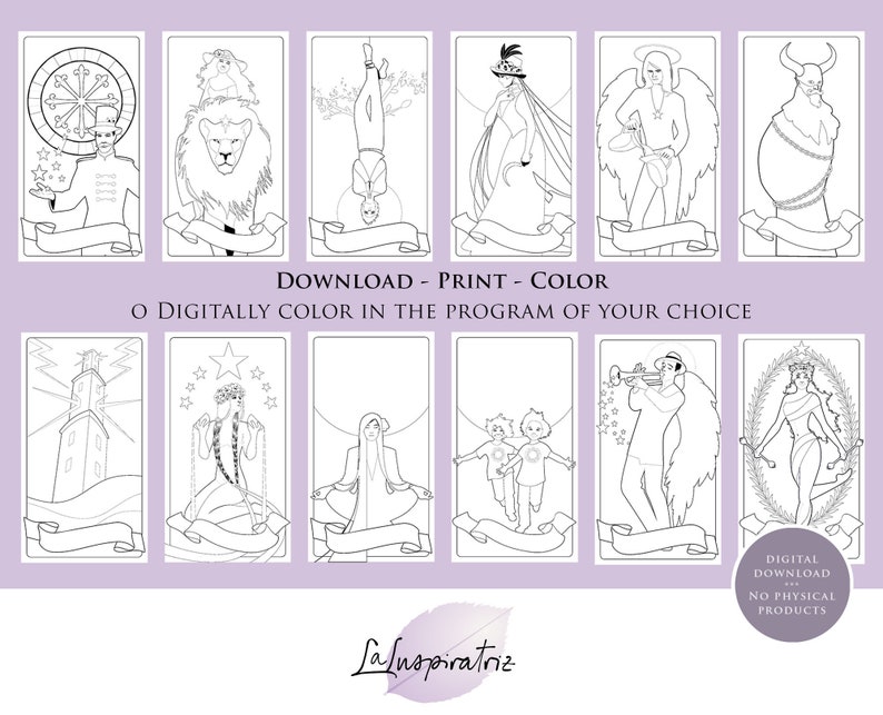 COLORING Your OWN 22 Major Arcana la Inspiratriz. Original TAROT ...