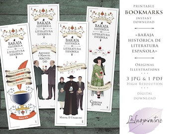 12 PRINTABLE BOOKMARKS Historic Spanish Literature. Playing Cards ART Print. Spanish Deck. Digital Download. Bookmark Ready to Print.