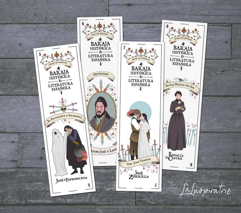 12 PRINTABLE BOOKMARKS Historic Spanish Literature. Playing Cards ART Print. Spanish Deck. Digital Download. Bookmark Ready to Print. 画像 2