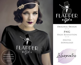 Diseño original FLAPPER GIRL, moda retro de los años 20, descarga digital PNG, arte de impresión y sublimación, camiseta vintage clipart, moda retro