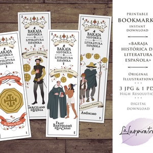 12 PRINTABLE BOOKMARKS Historic Spanish Literature. Playing Cards ART Print. Spanish Deck. Digital Download. Bookmark Ready to Print. image 1