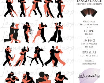 CLIPART DE BAILARINES DE TANGO. Ilustraciones originales de imágenes prediseñadas de tango. Descargable. Png - Jpg Alta Resolución. Archivos vectoriales editables. Imágenes Prediseñadas De Siluetas De Tango