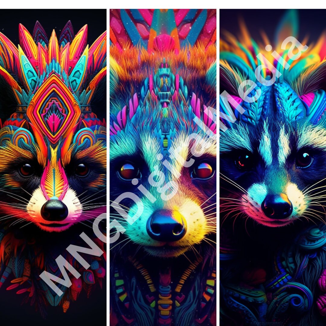 Mandala Raccoon Set of High Quality PNG Digital Prints of Mandala Psychedelic Raccoons ...