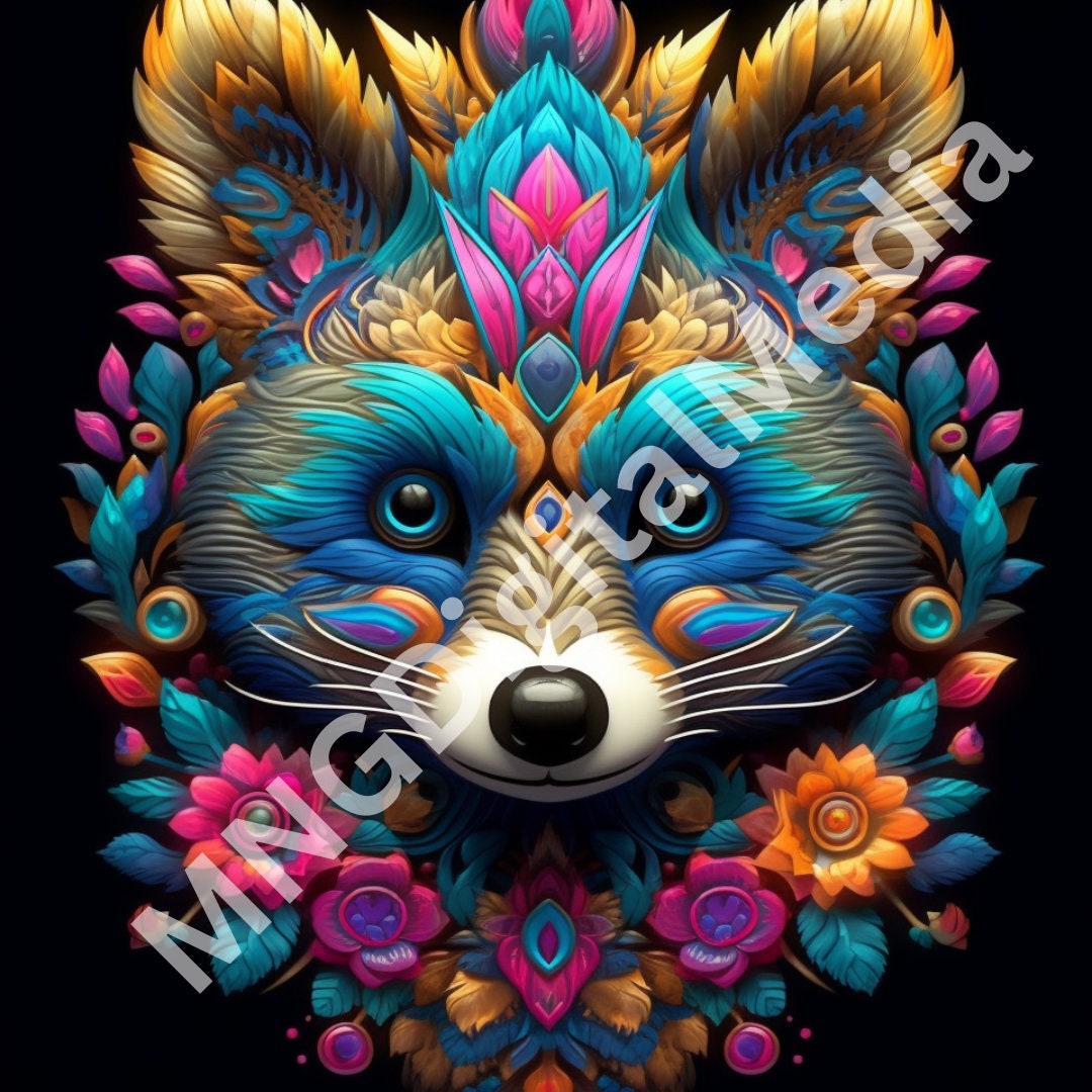 Mandala Raccoon Set of High Quality PNG Digital Prints of Mandala Psychedelic Raccoons ...