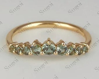 Vintage Green Sapphire Open Wedding Band Sapphire Curved Wedding Band Rose Gold Stacking Matching Promise Rings For Women mother&#39;s day gift