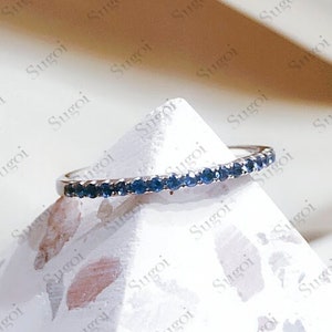 Blue Sapphire Ring, Full Eternity Band, Solid 14K Gold Bridal Ring, Micro Pave Wedding Band, Engagement Ring Band, September Birthstone Ring