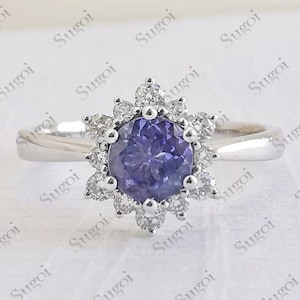 AAA Tanzanite Wedding Ring for Women 14k Gold Tanzanite Antique Women Halo Ring Art Deco Tanzanite Engagement Ring Unique Dainty Ring