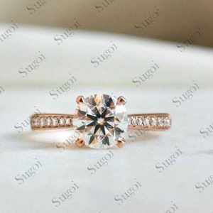 RARE D color VVS2 Clarity Round Cut 1.00 carat IGI Certified Lab Grown Diamond Hidden Halo Engagement Ring with Round Pavé Side Diamonds