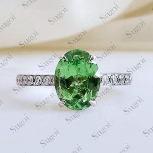 AAAA Natural Oval Cut Tsavorite Diamond Tsavorite Garnet Ring 14K Solid Gold Green Garnet Ring Green Natural Gemstone Ring Engagement Bands