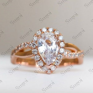 1.18 CT Pear Lab Grown Diamond Ring Pear Shaped Halo Engagement Ring Genuine Lab Grown Diamond Anniversary Ring Simple Diamond Ring for Her