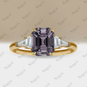 1.16 Radiant Grey Spinel Engagement Ring vintage diamond cluster ring 14k yellow gold unique engagement ring women promise ring for her