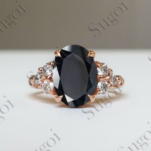 Natuurlijke zwarte onyx verlovingsring, 6*8 mm ovale gefacetteerde zwarte spinel belofte ring, gotische ondoorzichtige zwarte edelsteen ring, december geboortesteen