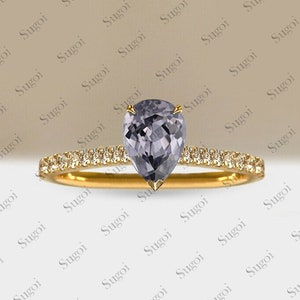 1.18 Pear Grey Spinel Engagement Ring 14K Grey Spinel Wedding Ring Unique Dainty Style Ring Half Eternity Bridal Promise Ring For Women