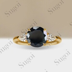 Natural Black Onyx Round Cut Engagement Ring, Black Onyx Wedding Ring, Promise Ring For Her, Black Diamond Ring, Anniversary Gift For Women