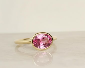 Pink Tourmaline Engagement Ring, 14k Gold Pink Tourmaline Wedding Ring, Oval Cut Pink Tourmaline Ring For Women, Anniversary Ring