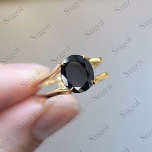 Ovaalvormige zwarte onyx verlovingsring vintage Rose goud Moissanite diamanten ring stapelen bijpassende bruidsring jubileumcadeau voor vrouwen