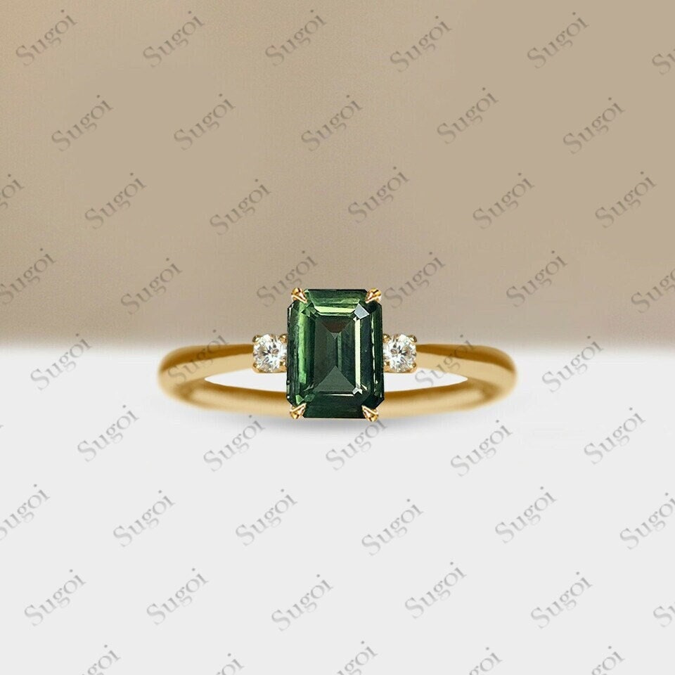 Natural Tsavorite ring, Radiant cut tsavorite ring, 14k Yellow Gold ring, Tsavorite garnet ring, green garnet ring, Tsavorite band ring