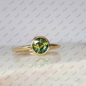 Natural Sphene Ring, Natural Diamonds Ring, Solid 14k Yellow Gold ,Engagement Rainbow Sphene Ring, Genuine Sphene Ring, Anniversary Gift