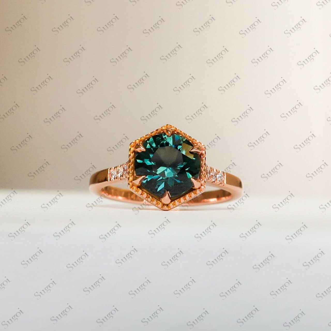 Round cut teal sapphire ring vintage sapphire ring unique engagement ring 10k solid gold ring sapphire wedding ring anniversary gifts