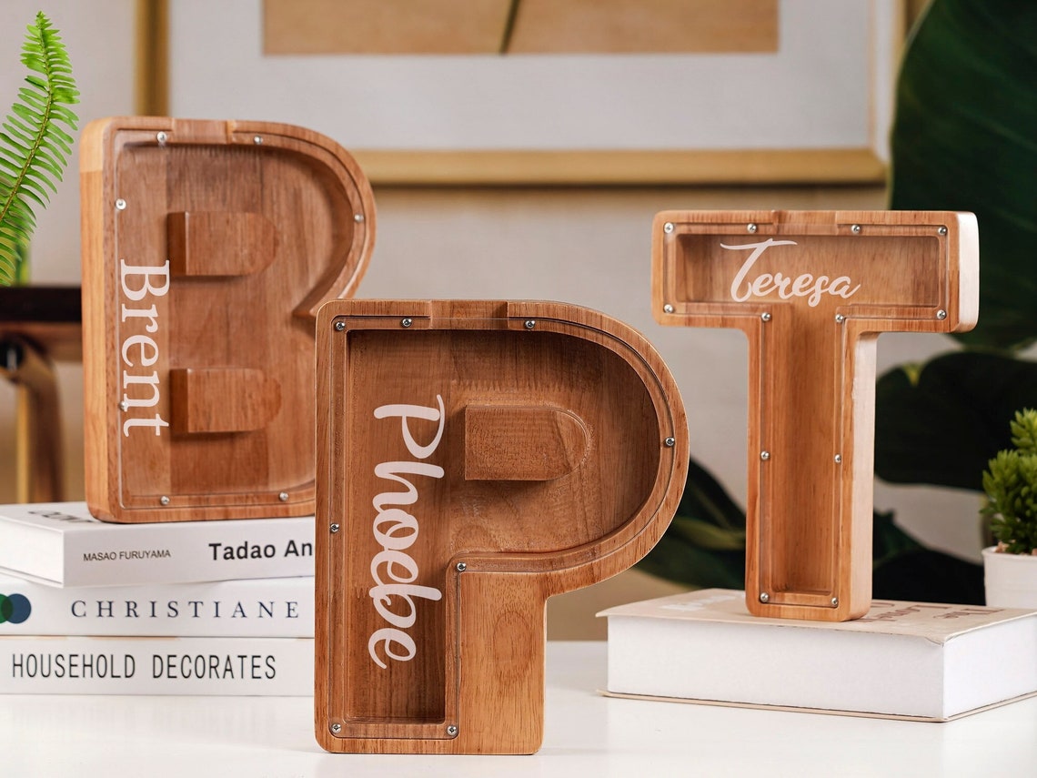 Personalized Wooden Letter Piggy Bank Wooden Piggy Bank for Etsy Canada