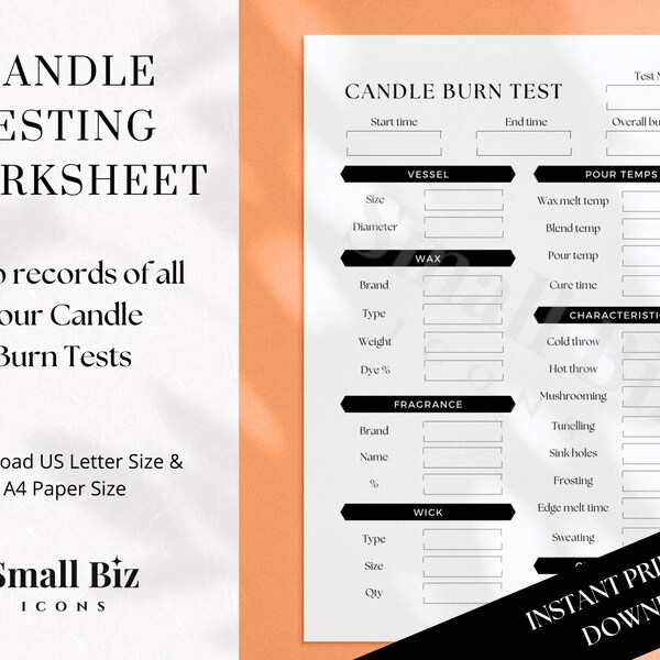 Candle burn test sheet Etsy México