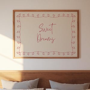 Sweet Dreams Poster, Coquette Trendy Art, Simple Above Bed Wall Art, Pink Girly Dorm Wall Decor, Hand Drawn Art, Cute Heart Gift #28