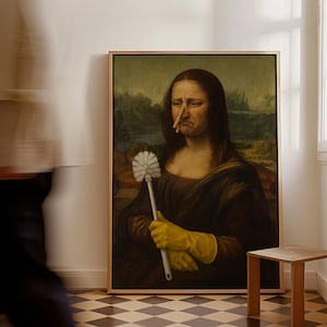 面白いバスルームウォールアート（印刷可能）モナリザのヴィンテージアートプリント、トイレのユーモアギフト、面白いトイレアート #21