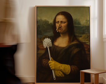 Funny Bathroom Wall Art PRINTABLE Mona Lisa Altered Vintage Art Print, Toilet Humour Gift, Funny Toilet Art #21