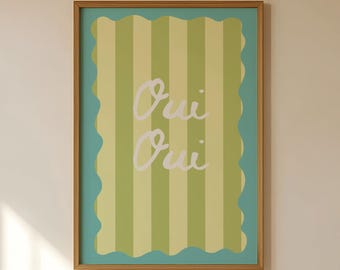 Funny Bathroom Wall Art PRINTABLE Humorous Toilet Gift Quote Art "Oui Oui" Poster, Green Stripe Funny Toilet Art, New Home Funny Gift #39