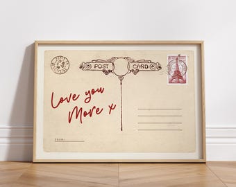 Stampa "Ti amo di più": cartolina d'epoca francese stampabile con citazione carina, decorazione estetica femminile per la camera da letto (download digitale) #92