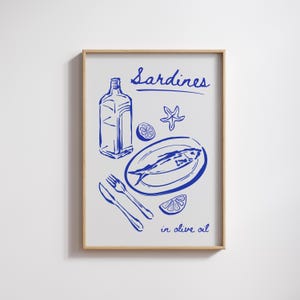 Blue Sardine Print: Italian Coastal Kitchen Art (Digital Download) #65