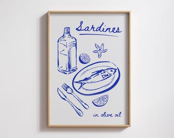 Blue Sardine Print: Italian Coastal Kitchen Art (Digital Download) #65