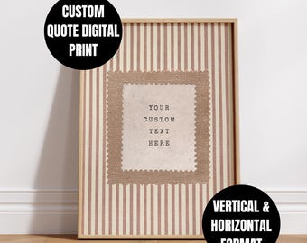 Your Text Custom Wall Art: Neutral Striped Personalized Nursery Decor, Typewriter Font Custom Quote Print (Digital Download) #C2d