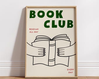 Retro Book Club Print, Retro Apartment Wall ART PRINTABLE Bookish Print, Book Lover Reading Gift, Book Poster Reading Corner Decor #59