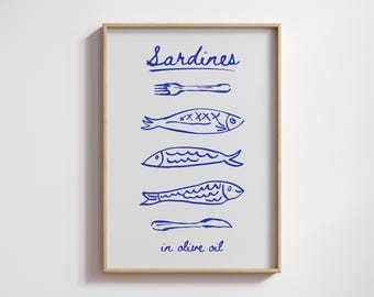 Sardines Kitchen Print: Amalfi Coastal Navy Blue Fish Art (Digital Download) #64