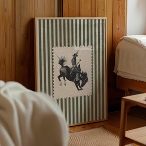 Green Striped Rodeo Poster, Trendy Western Wall Art PRINTABLE Cowboy Print, Retro Mid Century Modern Wall Art, Horse Art Vintage Print #68