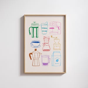 Coffee Bar Print, Hand Drawn Kitchen Poster Coffee Lover Gift, Trendy Kitchen Wall Art PRINTABLE Coffee Poster, Coffee Station Decor #54