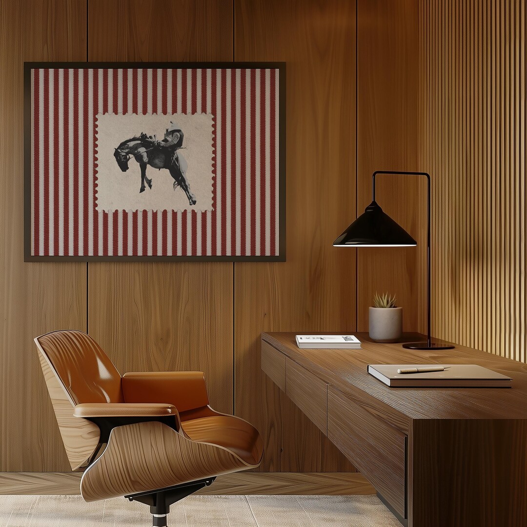 Red Striped Rodeo Poster: Trendy Western Wall Art Horizontal Cowboy ...