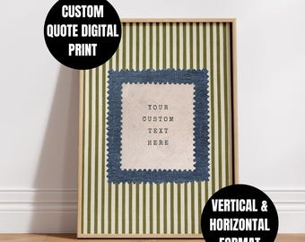 Your Text Custom Wall Art: Blue and Green Striped Personalized Nursery Decor, Typewriter Font Custom Quote Print (Digital Download) #C2o