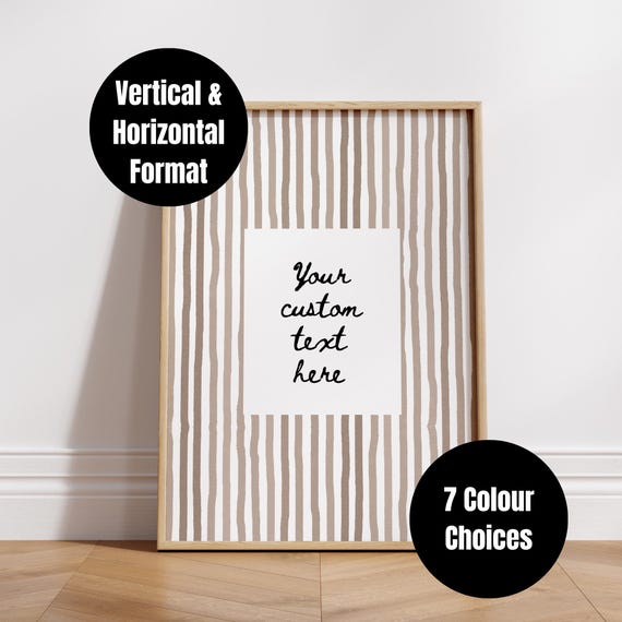 Your Text Custom Wall Art: Hand Drawn Personalized Print, Striped Custom Quote Print (Digital Download) #C1