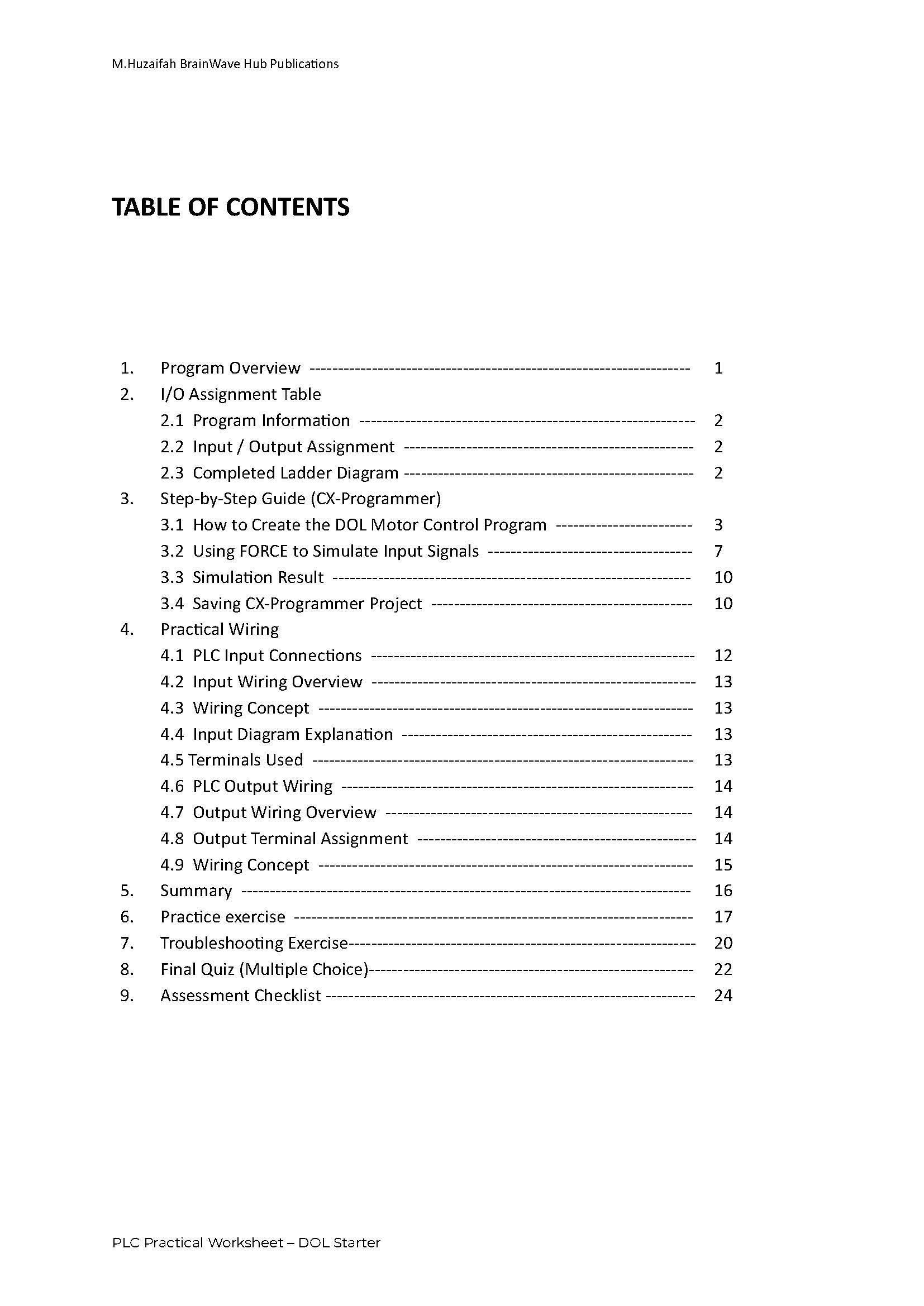 PLC Practical Worksheet | Dol Motor Starter Training | Cx-programmer ...