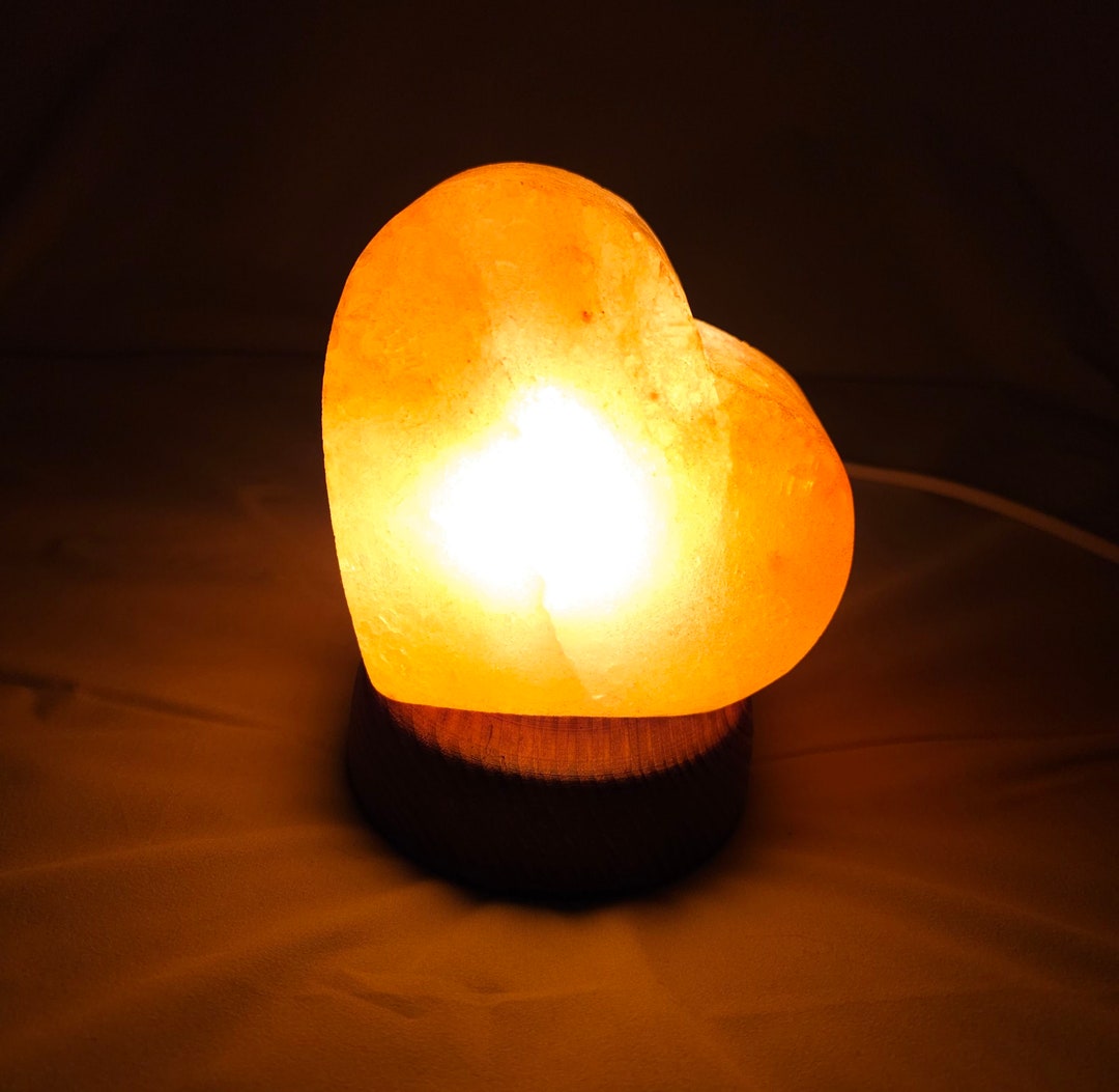 Natural Himalayan Salt Lamp in Heart Form With Wooden Stand, Relaxing