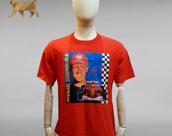 Michael Schumacher Vintage Ferrari 90er Jahre Formel 1 F1 Racing Rotes Baumwoll-T-Shirt Herren L
