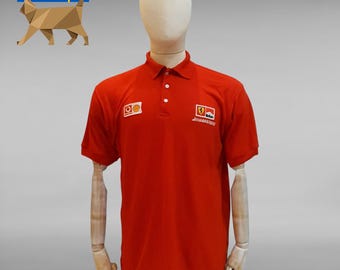 Polo vintage del equipo Ferrari F1 Marlboro de los años 90 con parches bordados deportivos para hombre, talla L